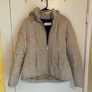 Calvin Klein Women’s Hooded Puffer Jacket Fleece Lined PM Beige Tan